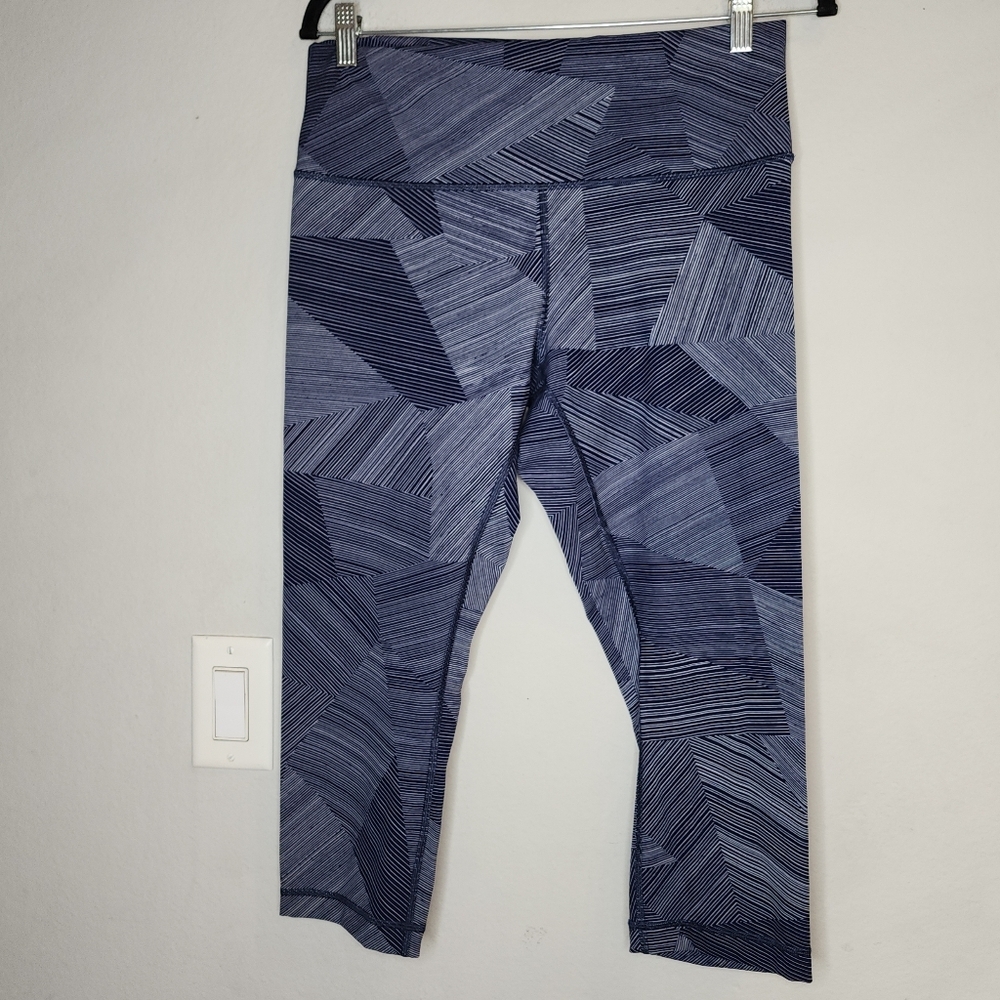 Lululemon Wunder Under Crop Legging Hi-Rise Blue Etch Hail Midnight Navy Size 12